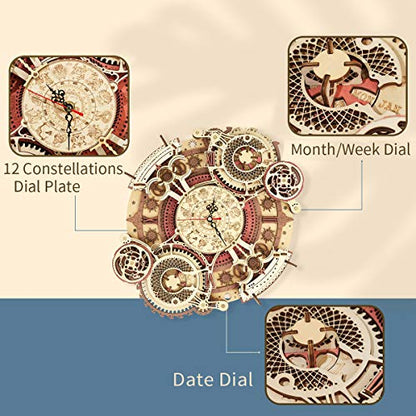ROKR 3D Wooden Puzzle Clock Model 12"– DIY 168 PCS Mechanical Model Kit Toys Home Decor Elegant Gifts for Teens/Adults