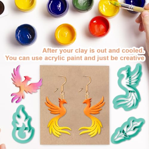 17Pcs Phoenix Polymer Clay Cutters Flame Feather Polymer Cutter for Clay Earrings Making Festival Jewelry DIY - color: Phoenix