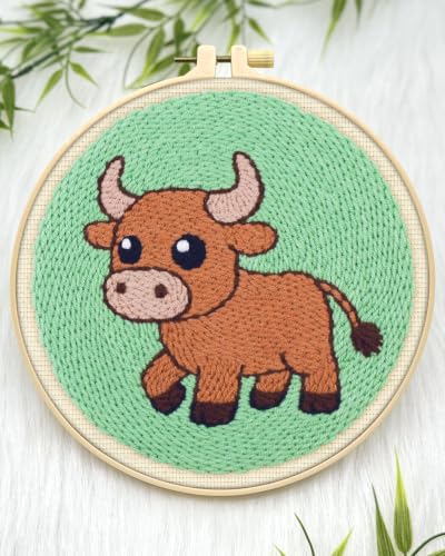 ERKOON Punch Needle Kit Beginners Adults, Zodiac Easy Embroidery Set for Starter Art Craft, Needling Punching Project with Patterns, Tools, Yarns, Hoop, Instruction (Taurus) - color: Taurus