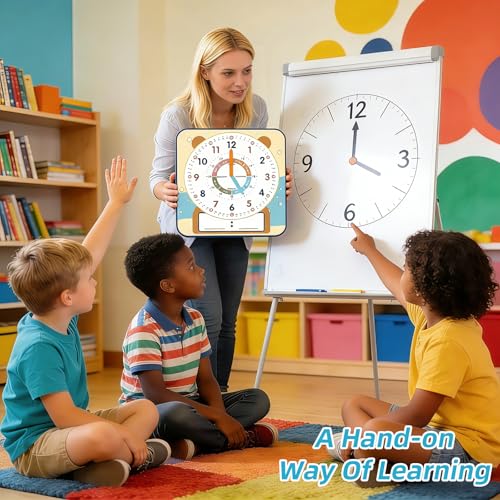 ANCOMEDO Large 12" Magnetic Writable Dry Erase Teaching Clock with Cute Style, Teaching Demonstration Clock for Kids Learning Practice Time for Home School Classroom Supplies (12" x11"-Beige) - style: Beige-1pack