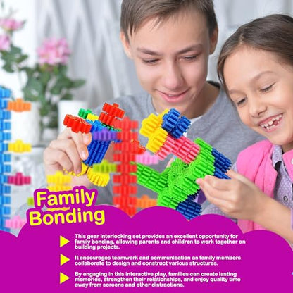 STEM Building Blocks Toys for Kids – Educational and Safe Gear Interlocking Construction Playset – Develop Creativity Preschool Brain Teaser Toys Gift for 3 4 5 Years Old Kids Boys Girls