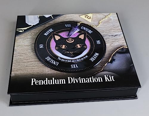 Ebros Gift Wicca Sacred Symbols Astrology Constellation Mystic Mog Black Feline Cat Pendulum Divination Kit Destiny Or Decision Maker Aid Home Decor Accessory