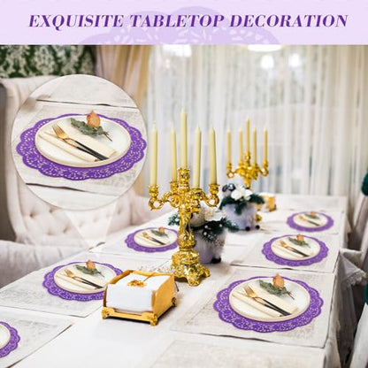 Yexiya 200 Pcs Lace Paper Doilies 14 Inch Round Foil Placemats, Purple - color: Purple