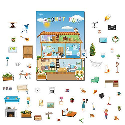Magnetic Portable Playboard Doll House Family Magnets Learning Travel Toy (65 Pcs) - style: DOLL HOUSE