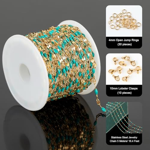 UMAOKANG Gold Plated Stainless Steel Jewelry Chain Roll Blue Enamel Chains - color: Gold-Blue