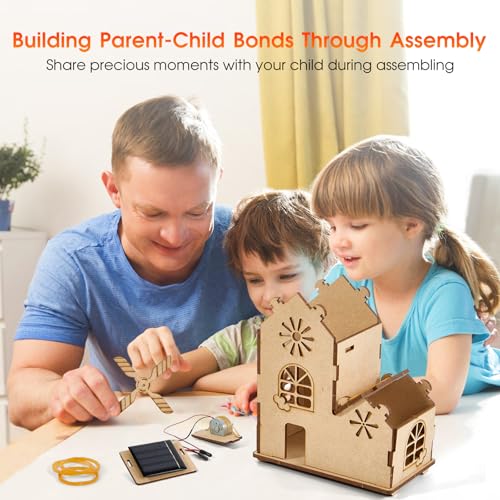 Solar Windmill House STEM Kit - DIY 3D Wooden Puzzle Science Toy for Kids,Educational Craft Model for Children Ages 8-12,Clear English Instruction.