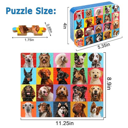 LELEMON Puzzles for Kids Ages 4-6,100 Piece Puzzles for Kids in Metal Box - color: Various Dog