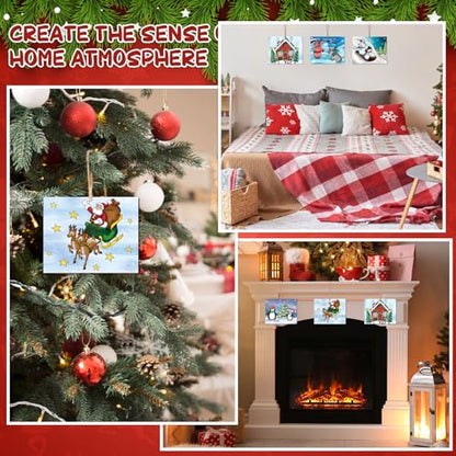 COCHIE 10 Pieces Large Christmas Unfinished Wood Crafts to Paint for Adults, Bulk Winter Predrilled Wooden Ornaments for Painting, Peppermint Candy House Paintable Wood Slices Craft Supplies - color: XMAS B