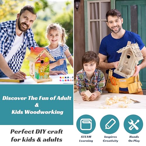 DIY Birdhouse Building Kit for Adults, Wooden Bird Houses to Paint for Kids, Outdoor Woodworking Kits Adult Crafts for Outside(Wood, 6.5in) - style: 6.5 in