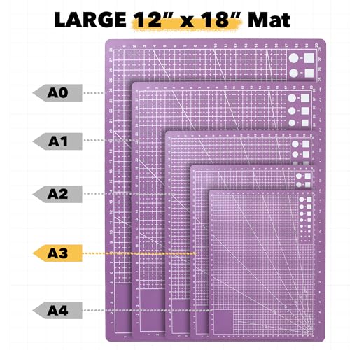 Mandala Crafts Self-Healing Purple Pink 12x18" A3 Sewing Cutting Mat Kit - color: Purple Combo, size: 12 x 18 Inches Mat Combo