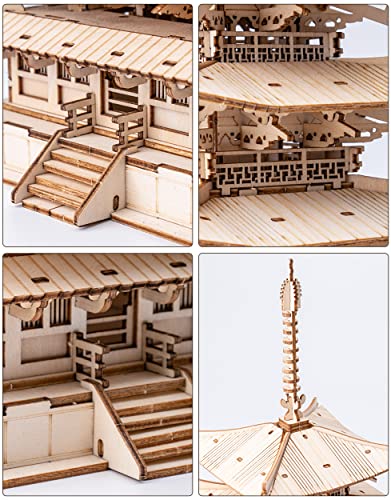 ROBOTIME 3D Puzzle Wooden Craft Kits DIY Model Kit to Build Five-Storied Pagoda & Drum