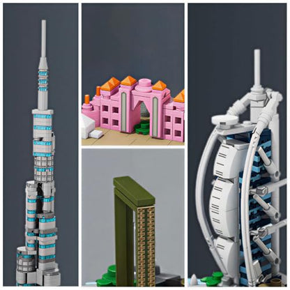 Architecture Dubai Skyline Building Set 3D Collection Model, Iconic Sail Hotel Building Model Home Office Décor, Unique Collectible Gift for Adult Travel or Architecture Enthusiasts - style: Dubai Skyline