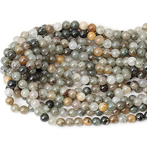45PCS 8mm Natural Green Phantom Crystal Round Loose Beads for Jewelry Making 1 Strand 15" - color: Green Phantom, size: 8mm