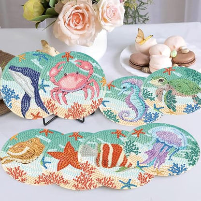 mrpwnle 8 Pack Diamond Art Coasters Kits - Ocean Diamond Painting Coasters - color: Ocean Animal