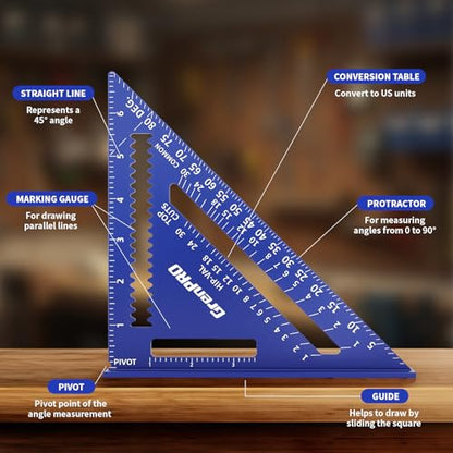 GRENPRO Combination Square Set, 7 & 12 Inch Aluminum Zinc Carpenter Tool - style: With Bubble Level
