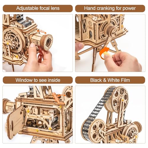 ROKR 3D Wooden Puzzles for Adults- 183pcs Mechanical Model Building Kit Wooden Craft Movie Projector Gift for Adults 14+ (Vitascope)