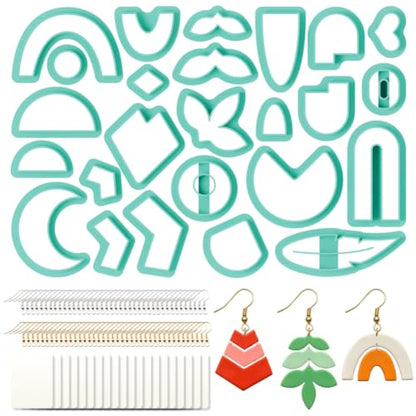 25Pcs Geometric Polymer Clay Cutters Set Circle Abstract Clay Earrings Cutters for Adults Polymer Jewelry Cutter with Earrings Accessories DIY Craft Supplies