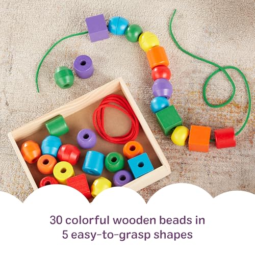 Melissa & Doug Primary Lacing Beads - Educational Toy with 30 Wooden Beads and 2 Laces for Toddlers, Fine Motor Skills Lacing Toys for Toddlers and Kids Ages 3+