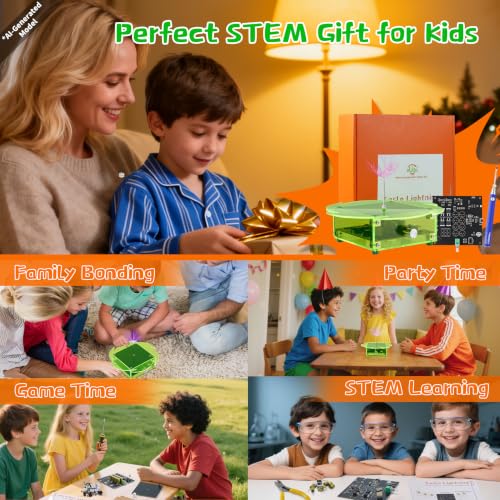 eUda+ STEM Tesla Lightning Kit for Kids&Adults Science Kits for Kids Age 12-14 Build Your Tesla Coil Kit Stem Kits for Kids Age 14-16 Soldering Practice Kit for Beginners 12+ (Soldering Version, RFG) - size: Rectangular-Fluorescent Green (RFG)
