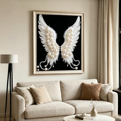 3D Pearl Angel Wings Diamond Art Painting Kits for Adults 12x16inch - color: PL07-1