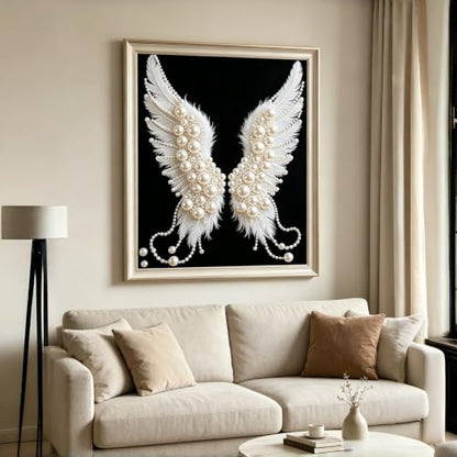 3D Pearl Angel Wings Diamond Art Painting Kits for Adults 12x16inch - color: PL07-1