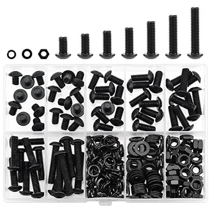 HELIFOUNER 240 Pieces M5 x 6mm /8mm /10mm /12mm /16mm /20mm /25mm, Button Head Socket Cap Screws Bolts Washers Nuts Kit, 10.9 Grade Alloy Steel, Full Threaded, Black - size: M5, style: Button Head