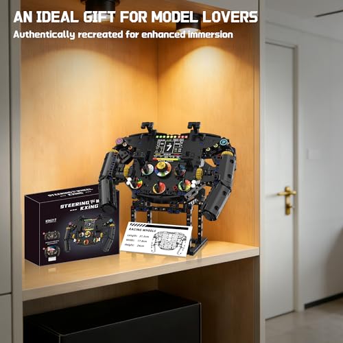 Racing Simulator Steering Wheel Building Set, Mechanical Formula Sim Cars Driving Collectible Model Kit with Moving Parts & Phone Holder for Boys 14+ Adults (Style 2) - color: Black