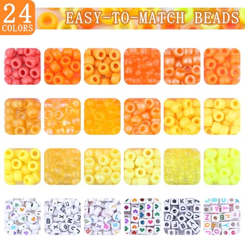 XIANNVXI 24Colours Yellow Pony Beads for Bracelet 720pcs Letter Yellow Pony Beaded for Jewelry Crafts Bracelet - color: Yellow