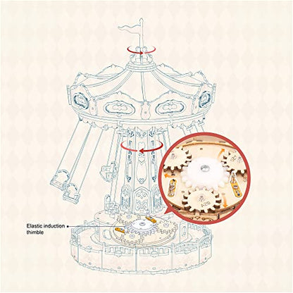 ROKR 3D Puzzles Wooden Music Box Kit with LED, Rotating Swing Ride Mechanical Model Kit DIY Wood Craft Hobbies Kit for Adults Birthday for Adults