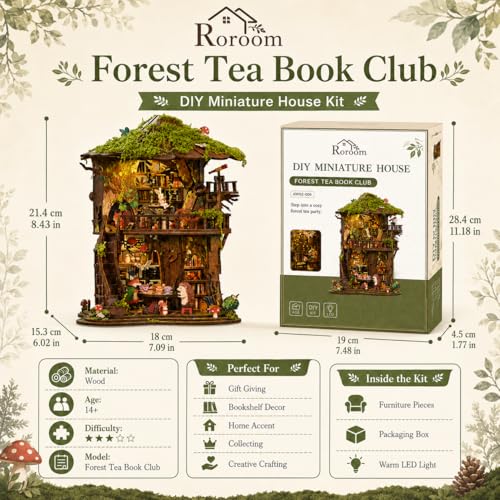 Roroom DIY Miniature House Kit, Woodland Treehouse Dollhouse Kit - color: Forest Tea Book Club