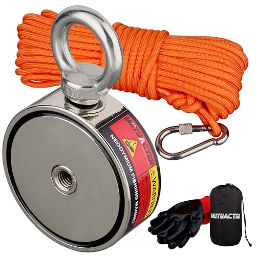 MUTUACTOR Neodymium Fishing Magnet,Φ2.95''Double Sided Combined 1400lbs Powerful Fishing Magnet Heavy Duty with 65Ft Salvage Rope,Durable Gloves,Waterproof Bag for Retrieving Tools Find Treasure - style: 1400lb Magnet(Double Sided)--Φ 2.95"