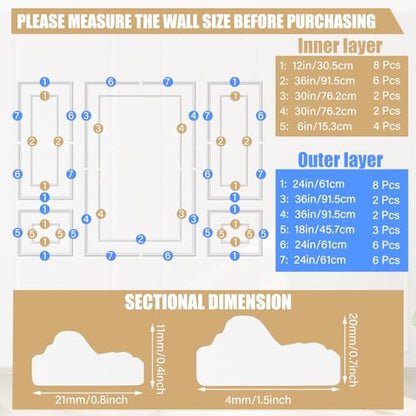 Pangda 3 Set Peel and Stick Wall Molding Kit Inner and Outer Layer Style Premade Wainscoting Panel for Interior Wall Moulding Decor Accent Wall Molding (24x48inch+48x 72inch) - size: 24x48inch+48x 72inch