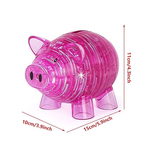 3D Crystal Pig Puzzle, Functions as a Piggy Bank, Crystal Puzzle Brainteasers for Puzzlers Ages 16 and Up, 94PCS (Pink) - color: Pink-pig