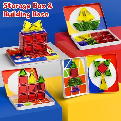 Magnetic Tiles Travel Essentials for Toddlers: 26PCS Storage Case Included - style: Magnetic Tiles Travel Construction Set - 26PCS