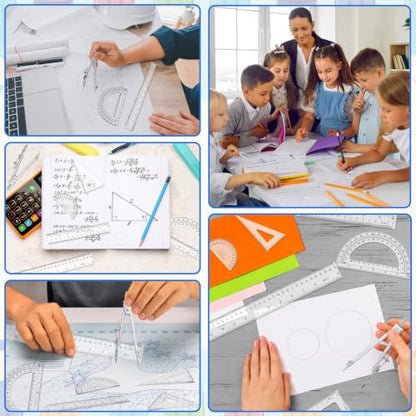Coopay 7 Pcs Geometry Kit with Ruler, Triangle Ruler, Protractor and Compass Set - size: 7 Pcs set