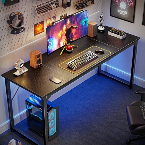Huuger Modern Simple Office Desk, 63 Inch, Gaming & Writing Desk with Storage, Large Legroom, Metal Frame, Black - color: Black, size: 63inch