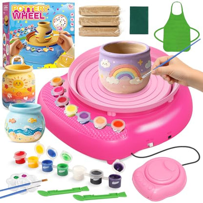 Weilim Pottery Wheel for Kids Beginners, Air-Dry Clay & Paint Kit Ages 6-12 - color: Pink
