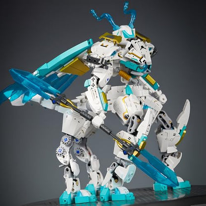 CSNRHG White Horse Dragon Samurai mech Robot Model Knight 2 in 1 Building Blocks Toy Set Mythical Birthday for Age 8+ Children Adults Teens 731 Pieces - color: White Dargon Horse