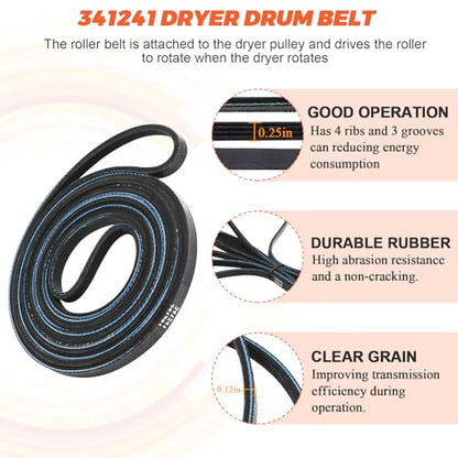 341241 691366 Dryer Drum Belt & Pulley Kit by Beaquicy - Replacement for Whirl-Pool Ken-More Dryer - Replaces PS346995 AP2946843 EAP346995 W10131364