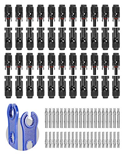 BougeRV 44PCS Solar Connector with Spanners IP67 Waterproof Solar Panel Cable Connectors Male/Female 22Pairs(10AWG) - size: 22 Pairs 10AWG Male/Female & 1 pair of spanners