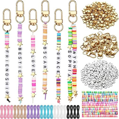 Ferreve 4948 Pcs Friendship Keychain Making Kit Clay Beads Bag Charms Kit - style: Boho Style