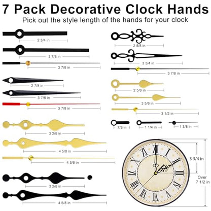EMOON 3 Pcs High Torque Clock Mechanism Replacement Kit with 7 Different Pairs of Clock Hands Quartz Clock Movement Motor Parts for DIY Repair Parts Replacement (Total Shaft Length 7/8 in) - size: Total Shaft Length 7/8 in