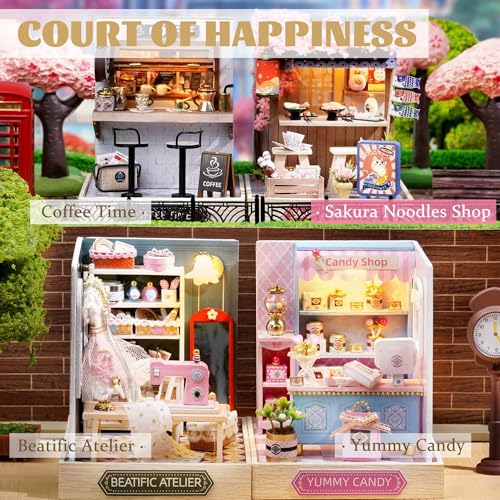 Kisoy Dollhouse Miniature with Furniture Kit, DIY 3D Wooden DIY House Kit with Dust Cover, Handmade Tiny House Toys for Teens Adults Gift (Sakura Noodles Shop) - color: Sakura Noodles Shop
