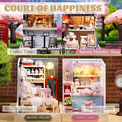 Kisoy Dollhouse Miniature with Furniture Kit, DIY 3D Wooden DIY House Kit with Dust Cover, Handmade Tiny House Toys for Teens Adults Gift (Sakura Noodles Shop) - color: Sakura Noodles Shop