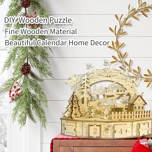 Deluxe 3D Wooden Christmas Puzzle: Mechanical Model Building Kit for Adults & Kids, Challenging DIY Assembly, STEM Engineering Toys, Unique Holiday Decor and Creative Gift (No Battery)