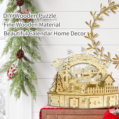 Deluxe 3D Wooden Christmas Puzzle: Mechanical Model Building Kit for Adults & Kids, Challenging DIY Assembly, STEM Engineering Toys, Unique Holiday Decor and Creative Gift (No Battery)