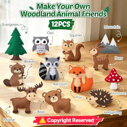 CiyvoLyeen Woodland Animals Craft Kit Kids DIY Crafting and Sewing Set Woodland Animals Felt Plushie for Girls and Boys Educational Beginners Sewing Set Sewing Kits for Kids Age 8 9 10 11 12 - color: Forest animals-12 Pcs
