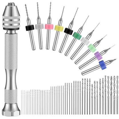 Zhehao 59 Pcs Hand Drill Bits Set Micro Drill Bit Set for Crafts, Silver - color: Silver