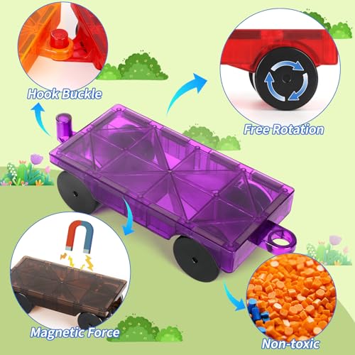 Mruikeny Magnetic Tiles Cars Construction Set - 4 PCS Magnet Cars Set - style: 4PC Cars Black Set