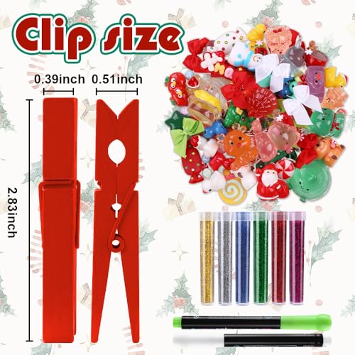 JOICEE 60 Set DIY Christmas Clothespins Kit Cheer Pins Spirit Clips - color: Christmas